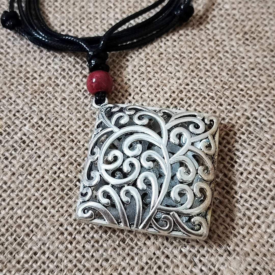 Vintage Tibetan Silver Necklace with Prosperity Symbolism
