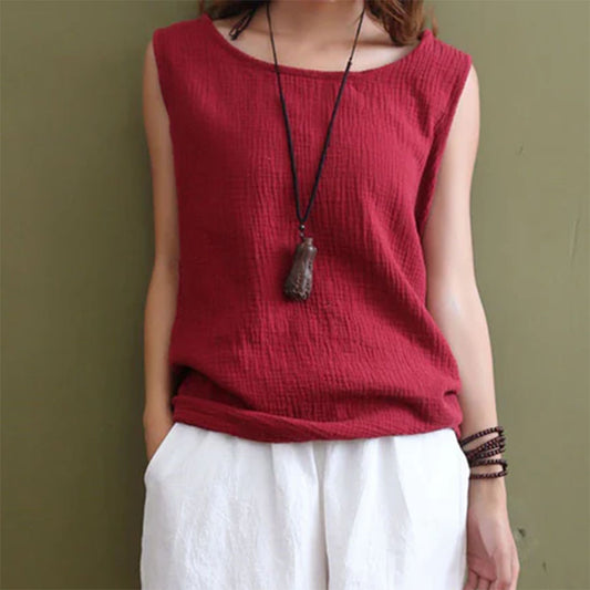 2025 Cotton Linen Double-Layer Loose Tank Top for Women|Solid Color Camisole Vest
