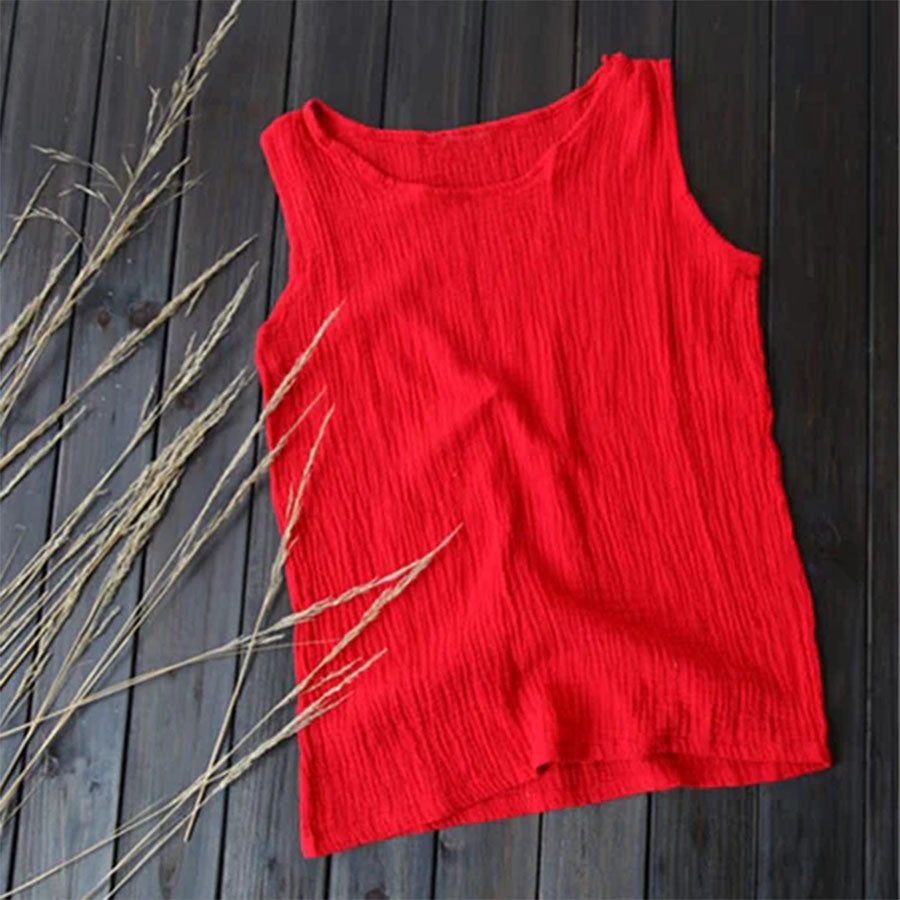2025 Cotton Linen Double-Layer Loose Tank Top for Women|Solid Color Camisole Vest