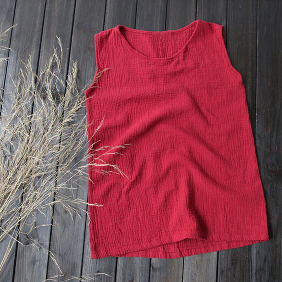 2025 Cotton Linen Double-Layer Loose Tank Top for Women|Solid Color Camisole Vest