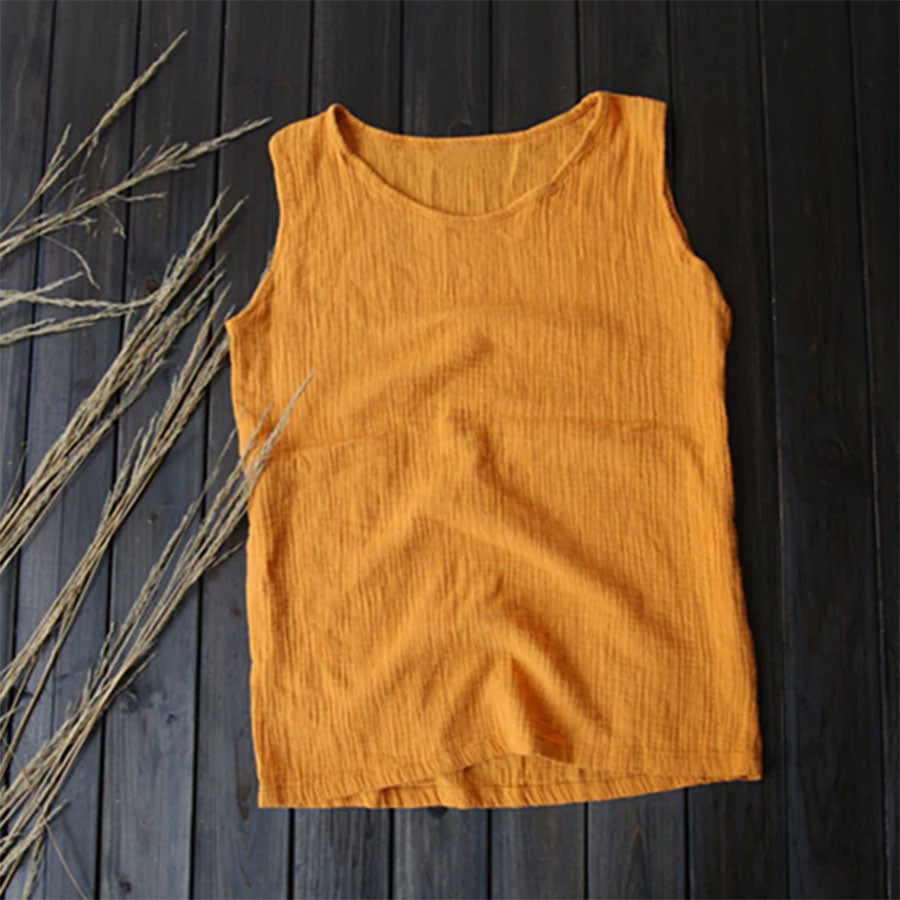 2025 Cotton Linen Double-Layer Loose Tank Top for Women|Solid Color Camisole Vest