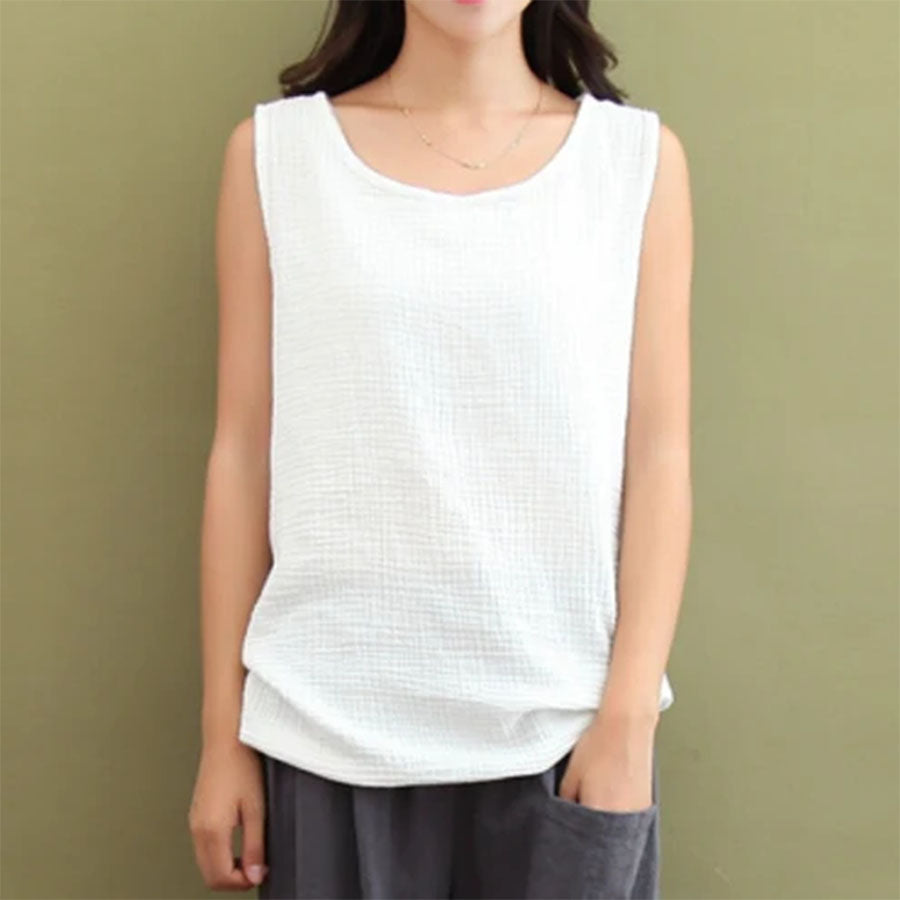 2025 Cotton Linen Double-Layer Loose Tank Top for Women|Solid Color Camisole Vest