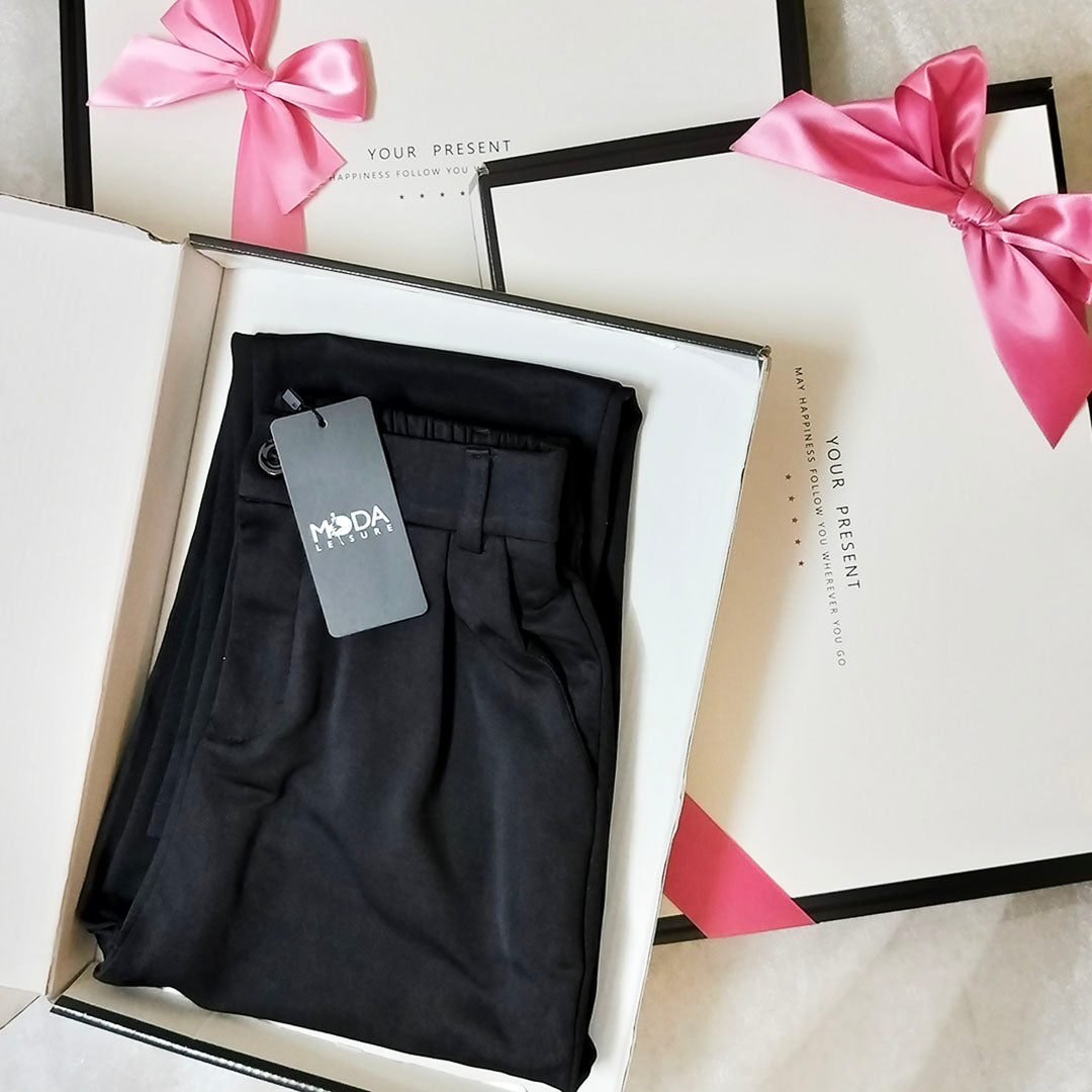 Elegant Women’s Black Suit Trousers: Ice Silk, Side-Slit, Nine-Point