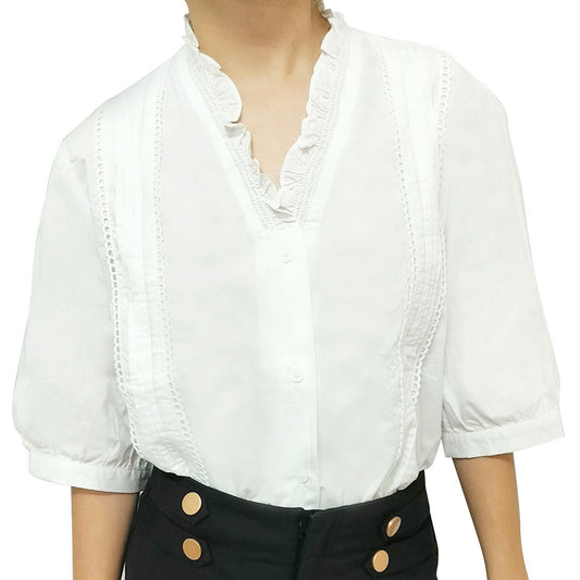 New Loose Cotton Short Sleeve V-Neck White Shirt: Chic Women’s Blouse