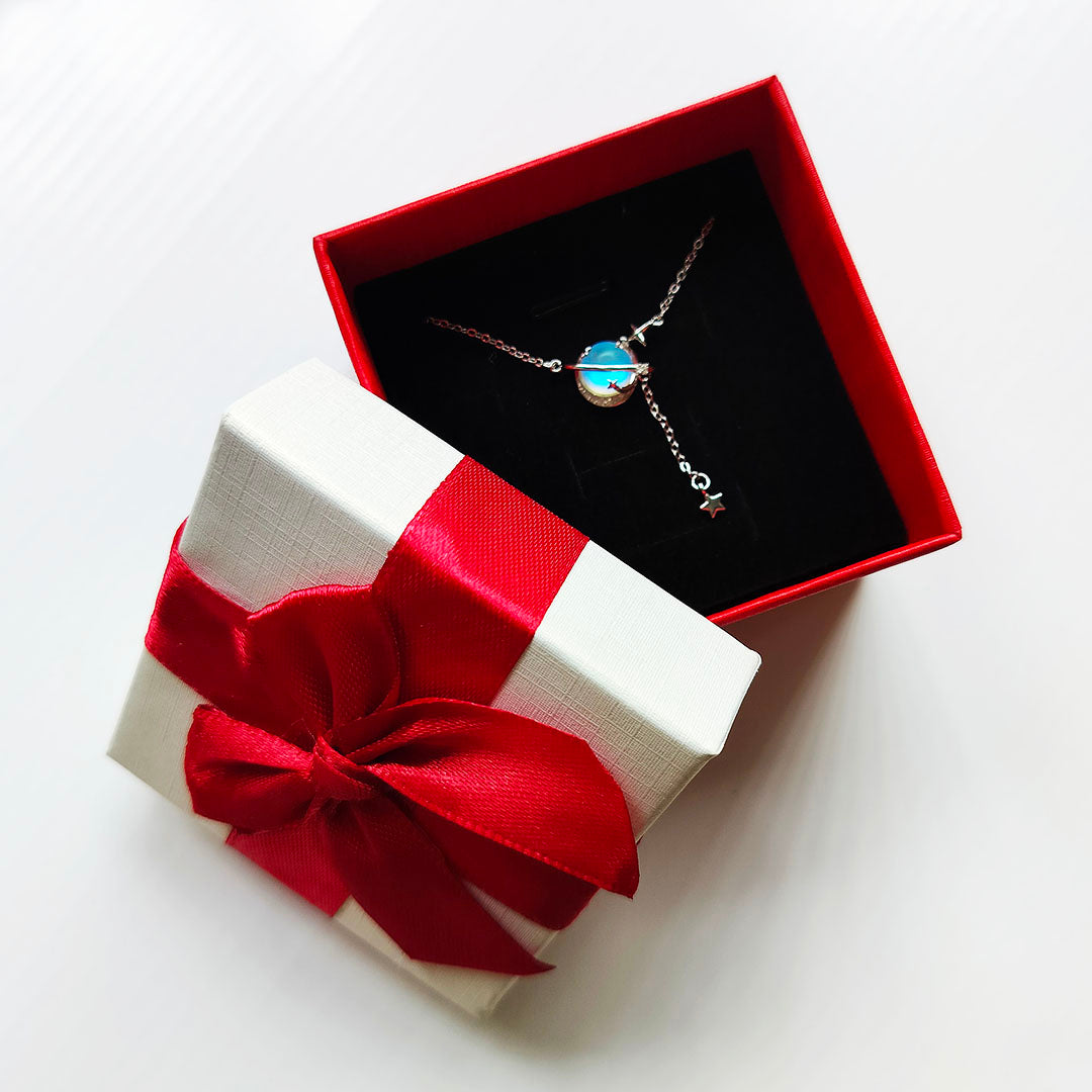 S925 Sterling Silver Moonstone Planet Necklace: Unique Forest Design