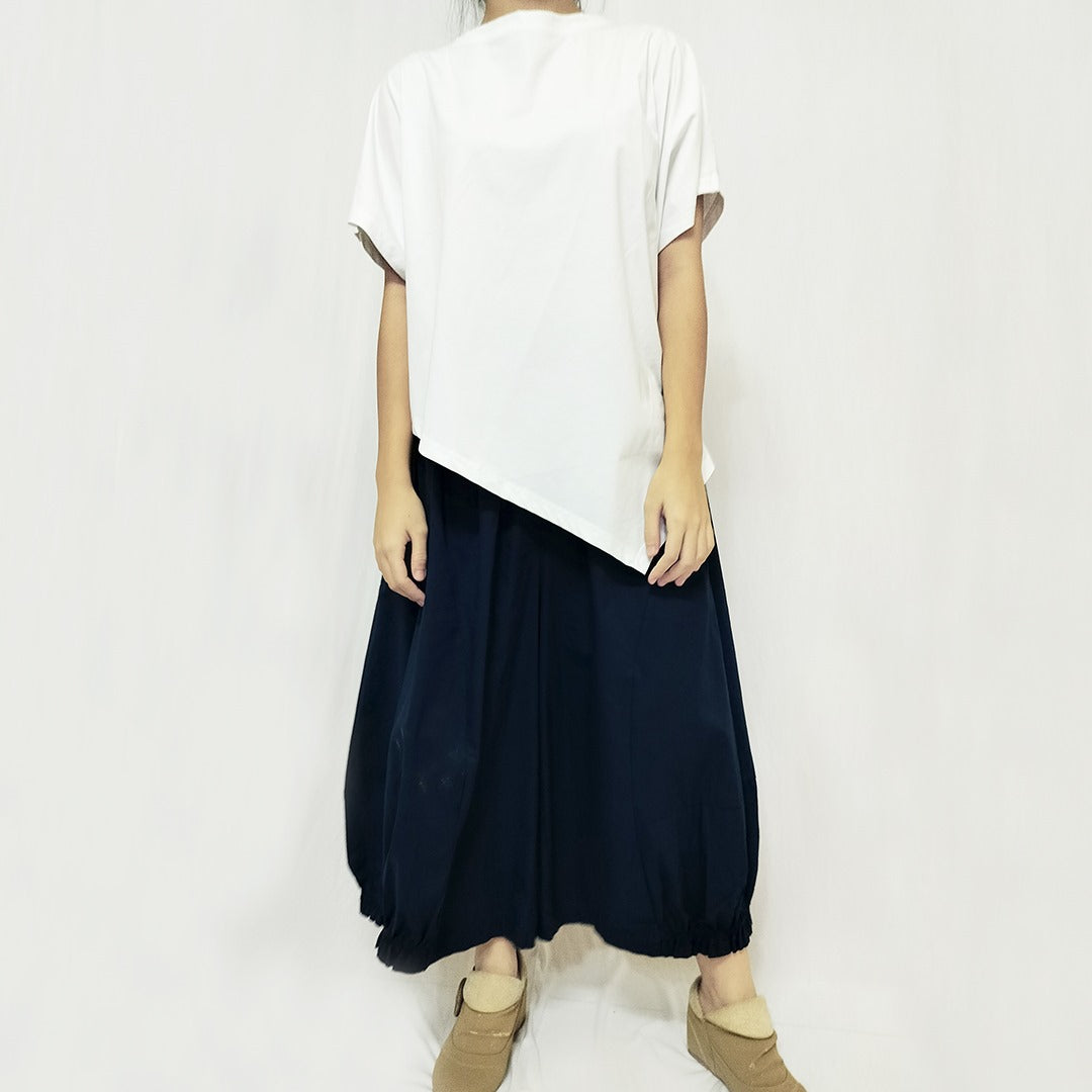 Vintage Cotton Wide-Leg Pants: Elastic Waist, Ruffled Hem, Cropped Length