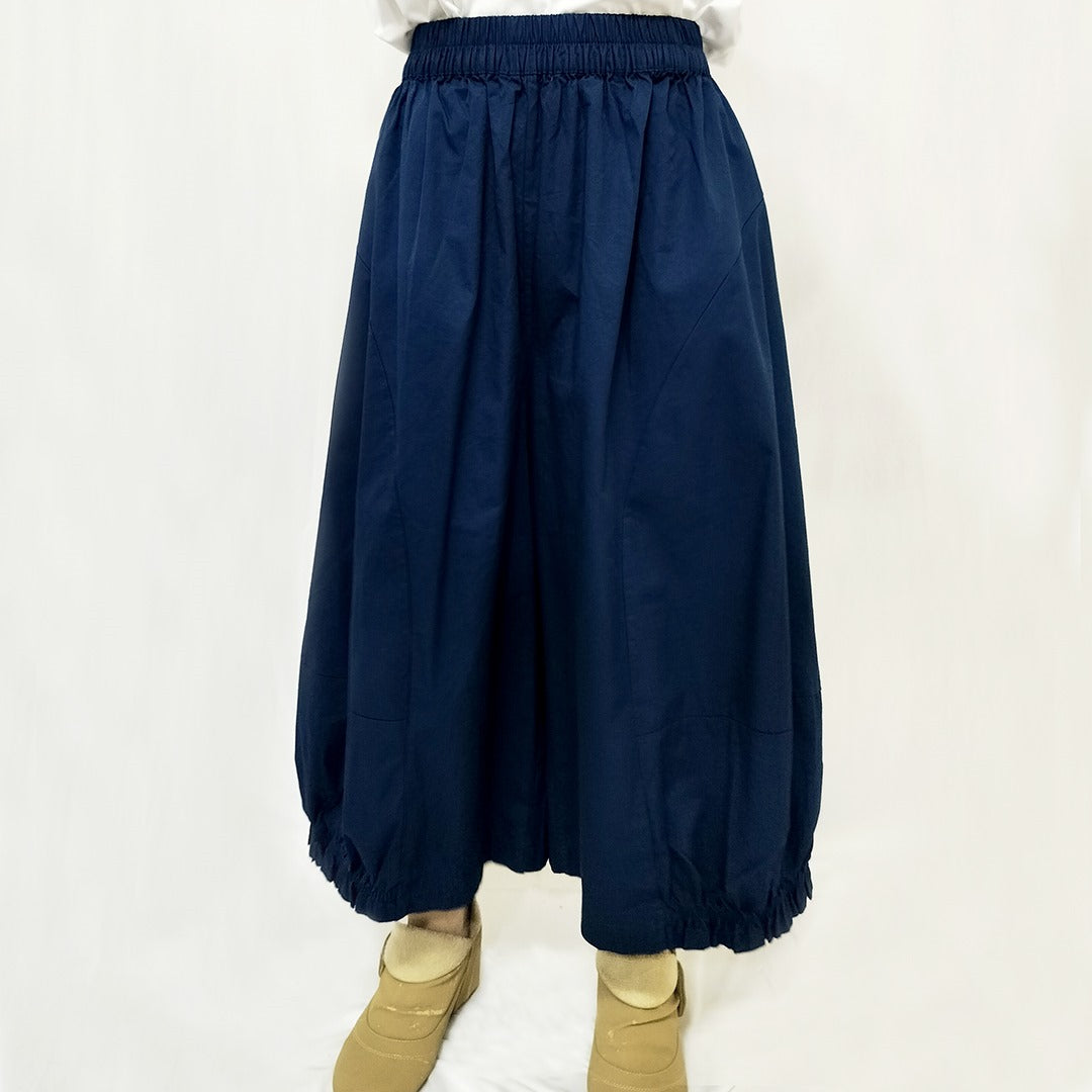 Vintage Cotton Wide-Leg Pants: Elastic Waist, Ruffled Hem, Cropped Length