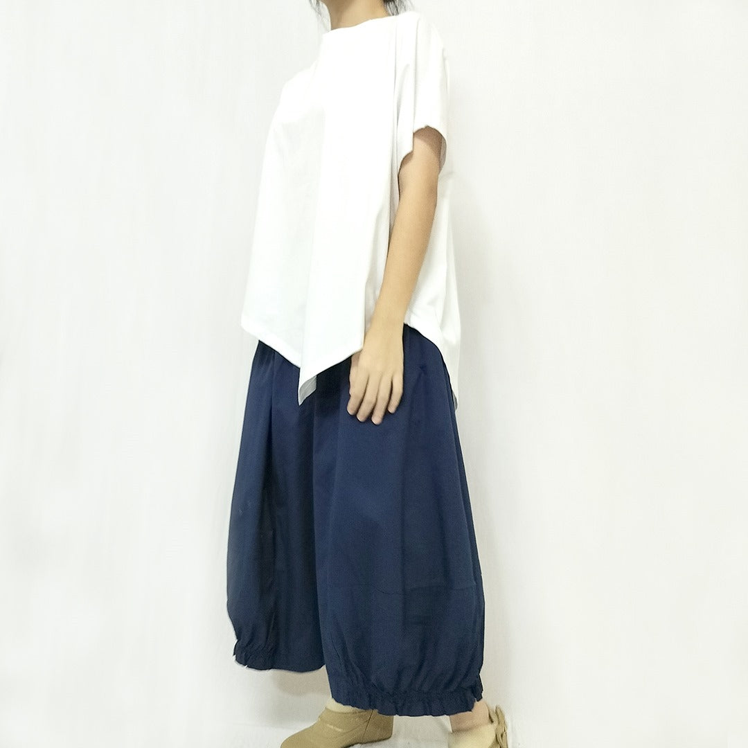 Vintage Cotton Wide-Leg Pants: Elastic Waist, Ruffled Hem, Cropped Length