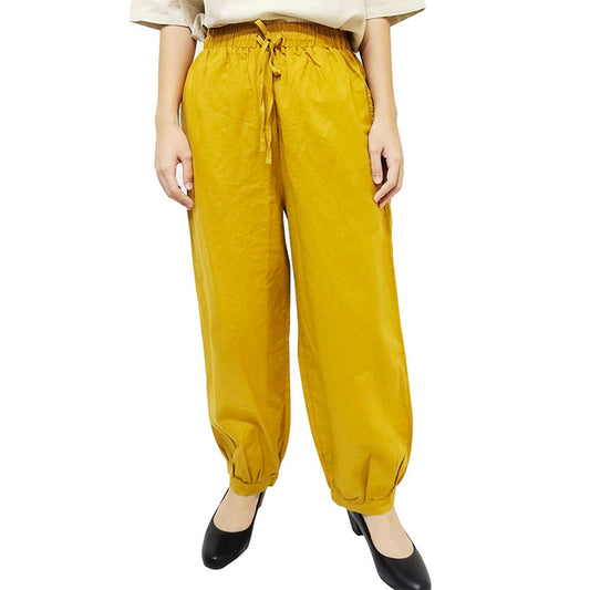 2025 New Collection Cotton-Linen Women’s Fashion Vintage Loose Casual Linen Pants with Elastic Waist and 9/10-Length Lantern Legs