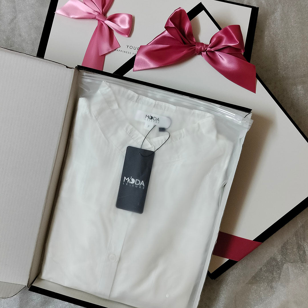 Women’s Long Sleeve White Shirt: Striped Design, Slim Fit, Cotton Base Blouse with Ruffled Collar