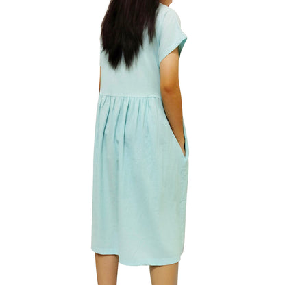 Loose cotton and linen short sleeves dress