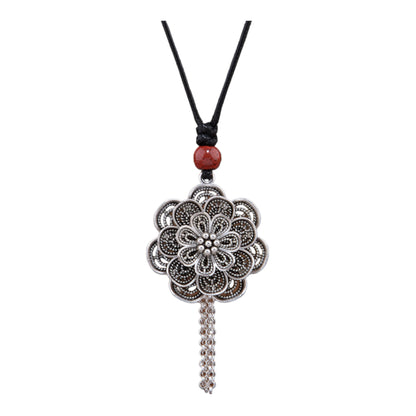 Vintage Tibetan Silver Fortune-Turning Floral Necklace