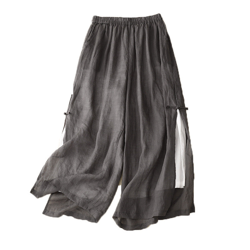 Artistic Casual Loose Plus Size Women’s Pants: Comfortable Side-Slit Wide-Leg Trousers