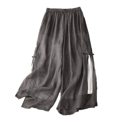 Artistic Casual Loose Plus Size Women’s Pants: Comfortable Side-Slit Wide-Leg Trousers