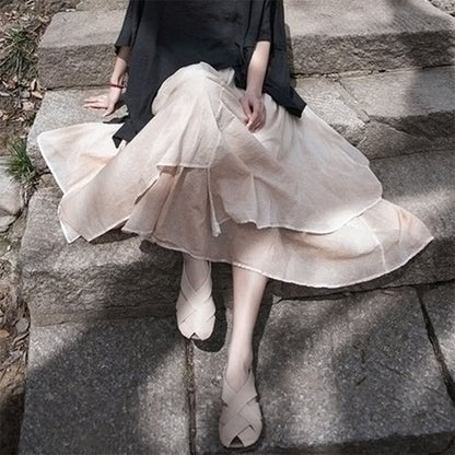 Pre-order | 2025 Hand-Dyed Cotton Linen Skirt – Irregular Hem & Double Layer | Women’s Artistic Midi Skirt