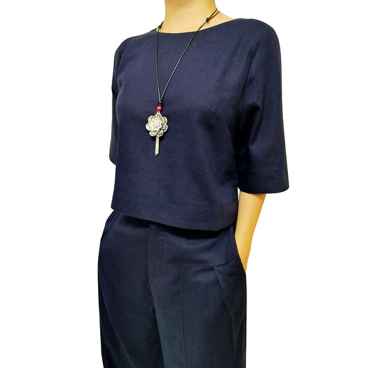 Elegant and Chic Fashion Set for Women : Designer-Inspired Niche Linen Wide-Leg Pants Two-Piece Set.