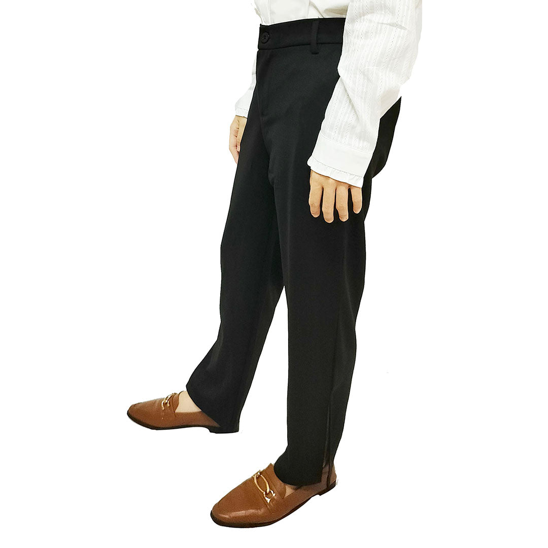 Elegant Women’s Black Suit Trousers: Ice Silk, Side-Slit, Nine-Point
