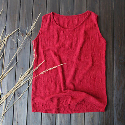 2025 Cotton Linen Double-Layer Loose Tank Top for Women｜Solid Color Camisole Vest