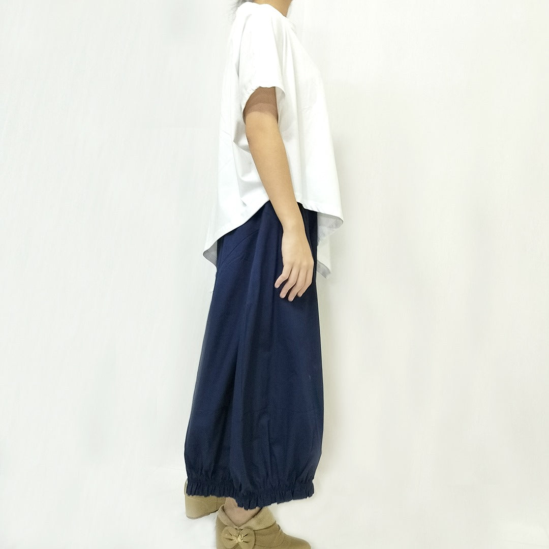 Vintage Cotton Wide-Leg Pants: Elastic Waist, Ruffled Hem, Cropped Length